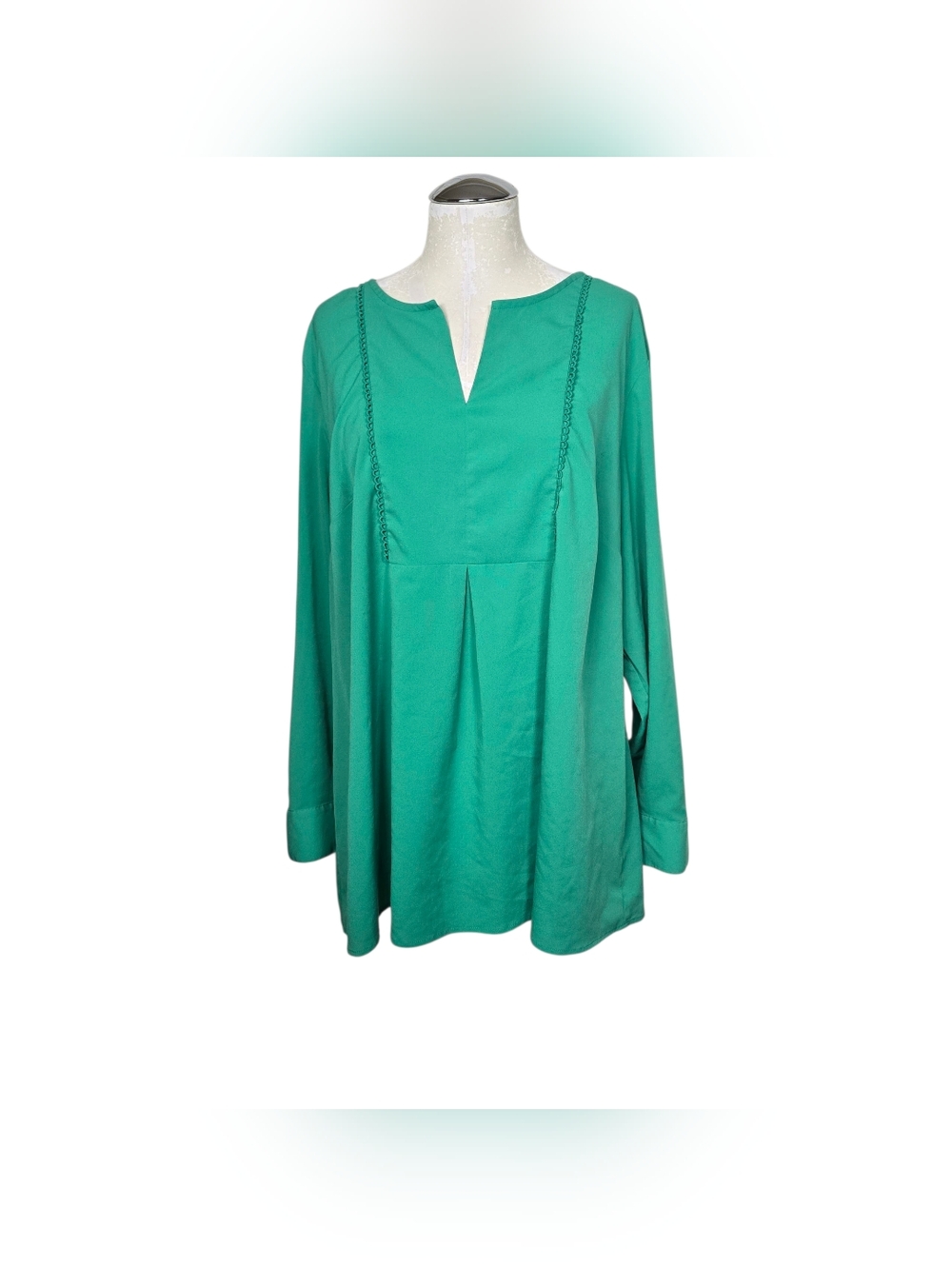 Lane Bryant Green Blouse V Neck Long Tab Sleeves 18/20
